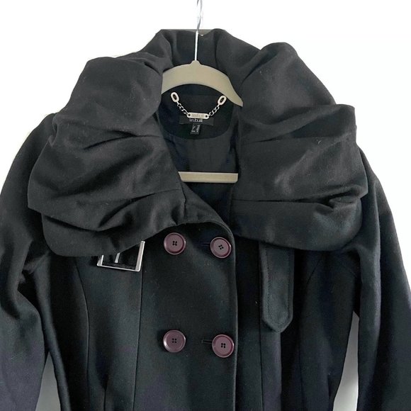 LeFull Black Wool / Cashmere Coat with Ruffle Collar Size 6 - Picture 4 of 12